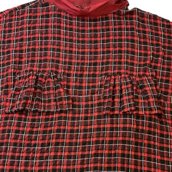 Kedem Sasson Top One Size Red Plaid Pockets Oversized Art to Wear - Picture 9 of 15